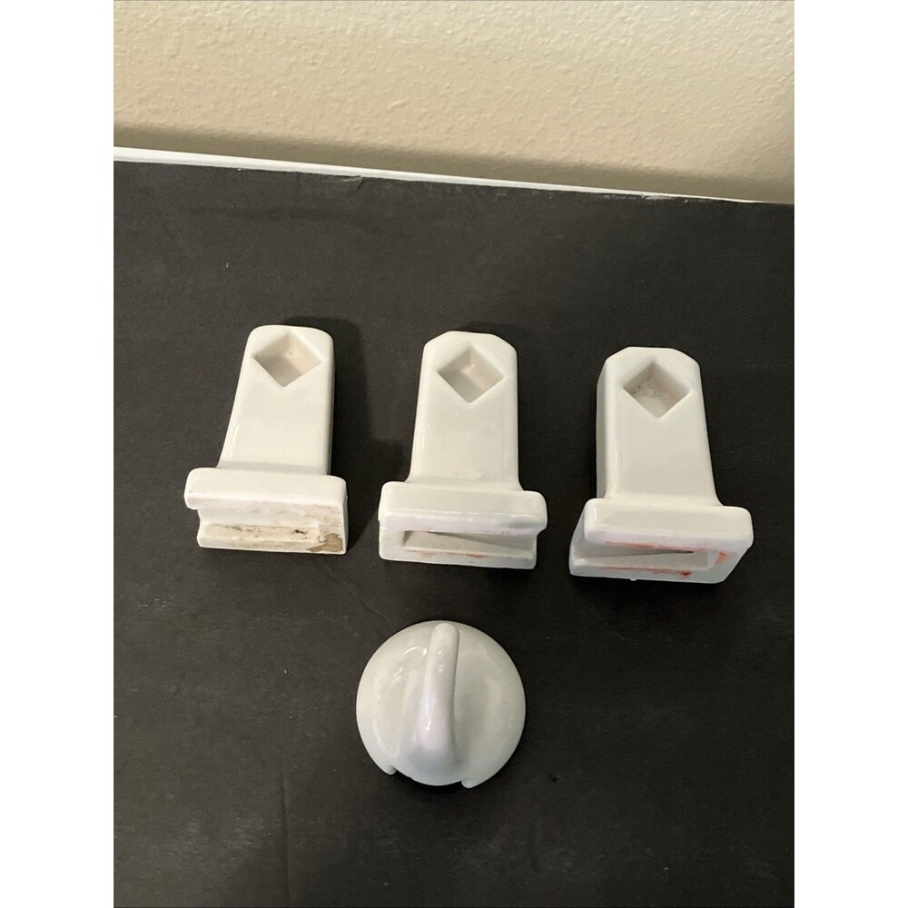 Vintage  White Ceramic Porcelain Bathroom Fixture Lot Towel Bar Posts Robe Hook